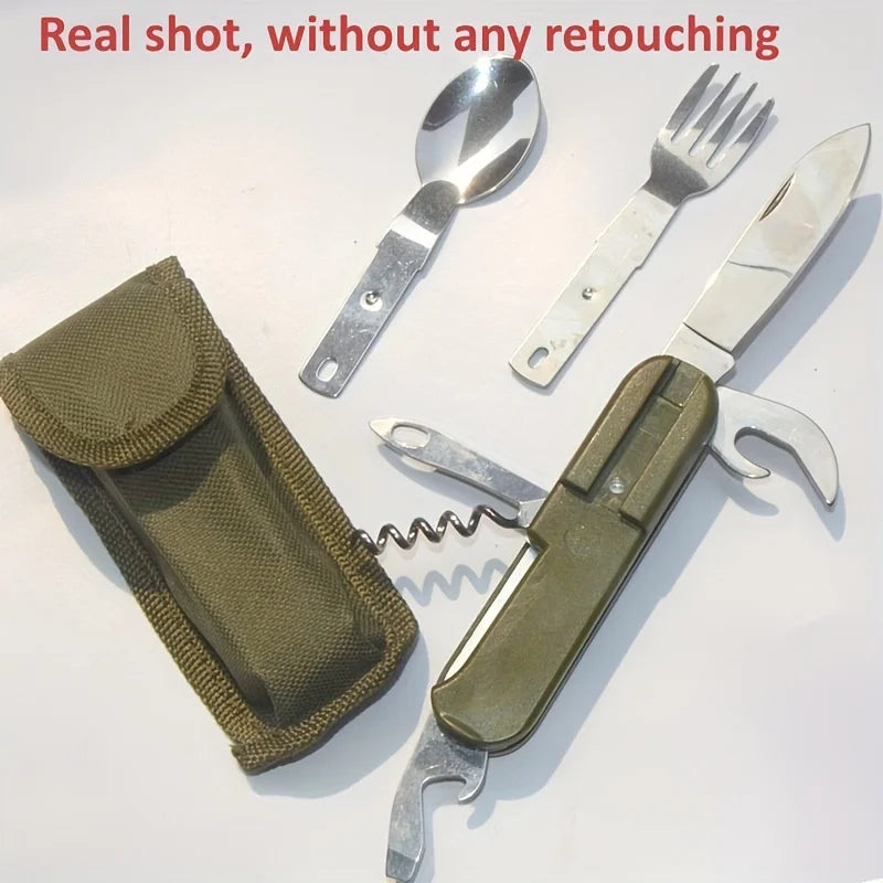 Stainless Steel 7-in-1 Multifunctional Tableware Set for Outdoor Activities - Perfect for Picnics, Camping, Hiking, and Travel