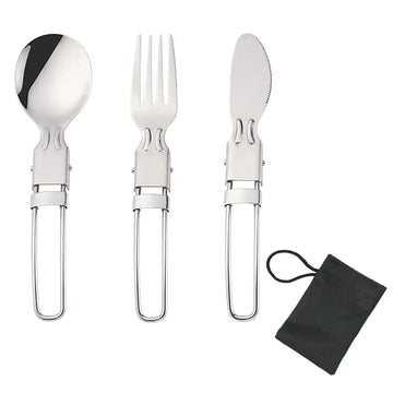 Camping Flatware Sets Stainless Steel Kitchen Accessory Spoon Fork Knife With Nylon Bag Foldable Tableware Dinnerware Set