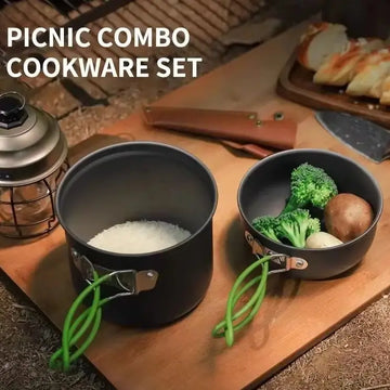 Outdoor camping cooking set kitchen supplies hard aluminum alloy material cookware set hiking and picnic equipment