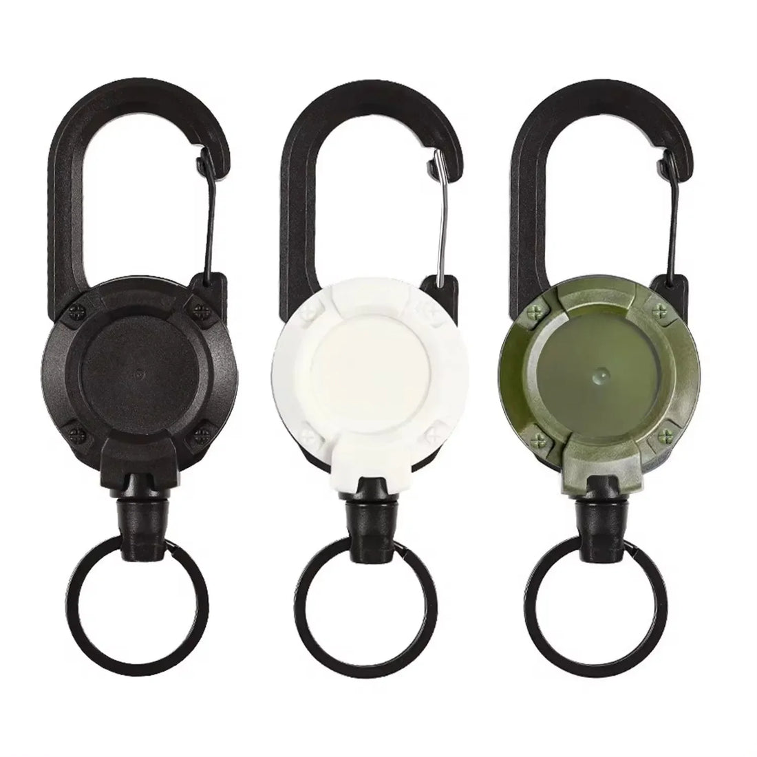 1pcs Heavy Duty Retractable Pull Badges ID Reel Carabiner Key Chain Steel Wire Rope Buckle Key Holder Outdoor Keychain Tools