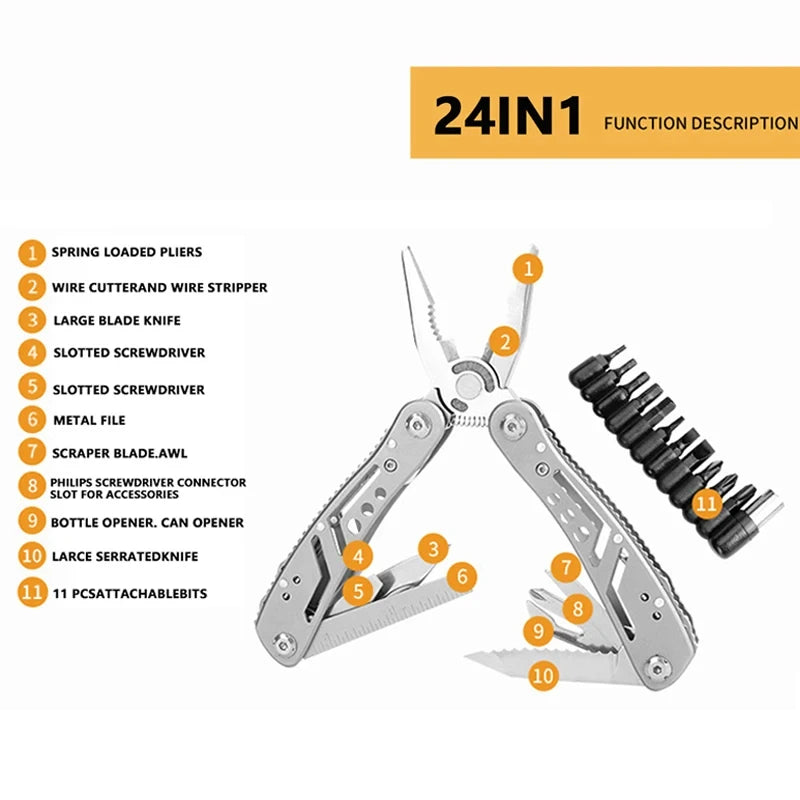 Stainless Steel 24-in-1 Multitool Screwdriver Portable Cutter Folding Tool for Camping Hunting Outdoor Activities High-Quality G